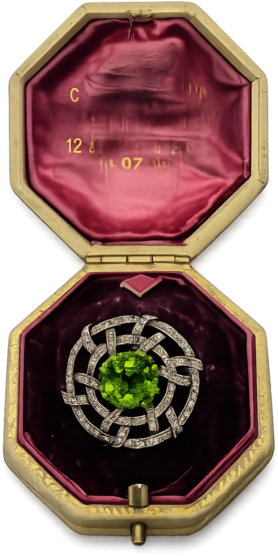 Imperial Russian Peridot & Diamond Brooch