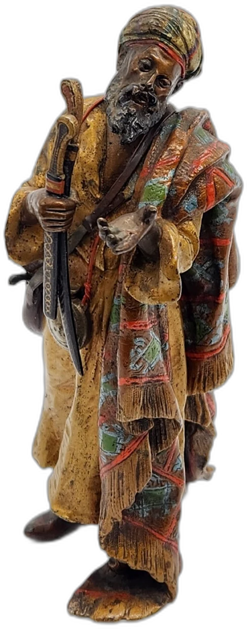 A Rare Early 20th Century Cold Painted Bronze Sword Merchant